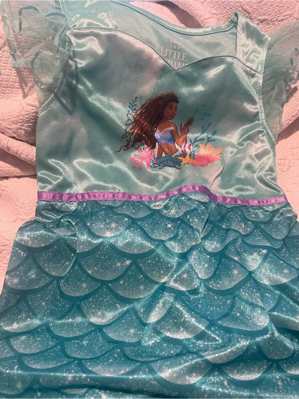 Aqua Mermaid Disney Ariel Nightgown with Ruffle Hem Girls S (6-6X) - Picture 3 of 10